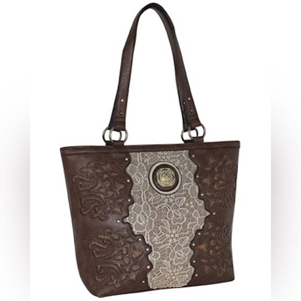 Justin Lace Panel & Glitter Inlay Tote NWT